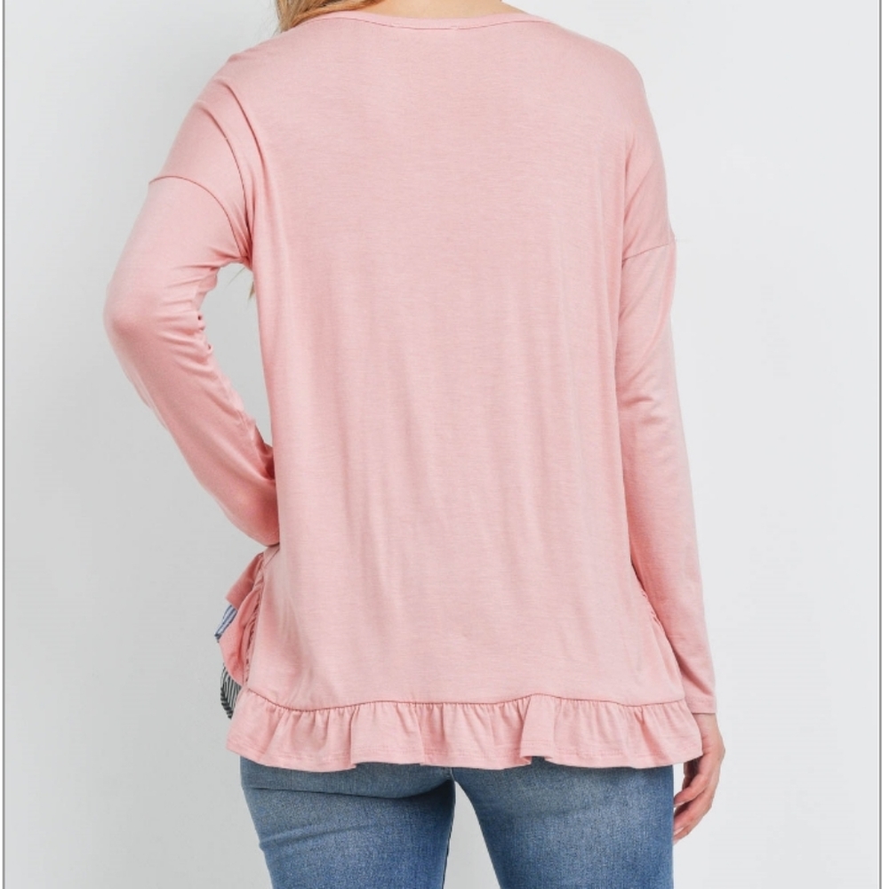 Mauve Long Sleeve Ruffled Hem Top - Picture 3 of 8